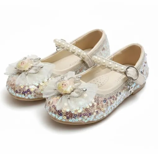 Princess Sparkle Beige & Pink Mary Janes – Magical Elsa Edition